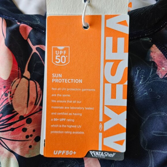 AXESEA Woman Size 12 Rash-Guard Swim Suit UPF 50+ Floral NWT Back Zip Surfer Sea - Picture 6 of 11